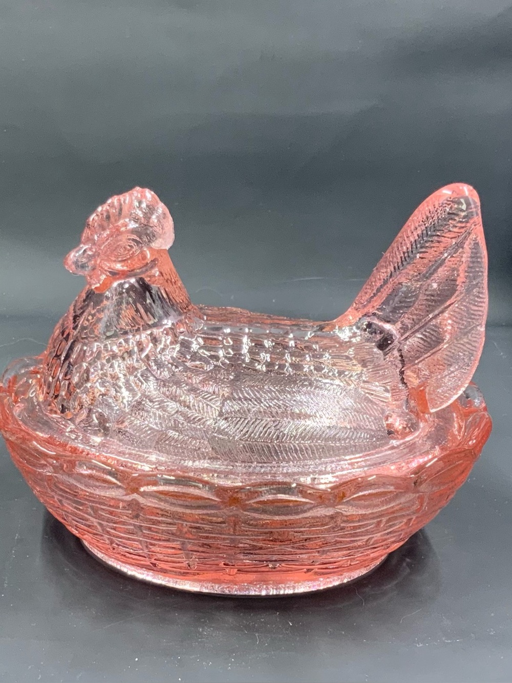 Pink Fenton  Glass Hen on Nest Decorative Dish